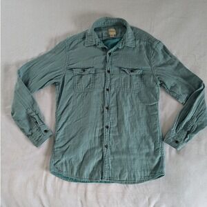 GH Bass & Co Mens Long Sleeve Button Down Shirt Teal Cotton Gauze Men's Sz M